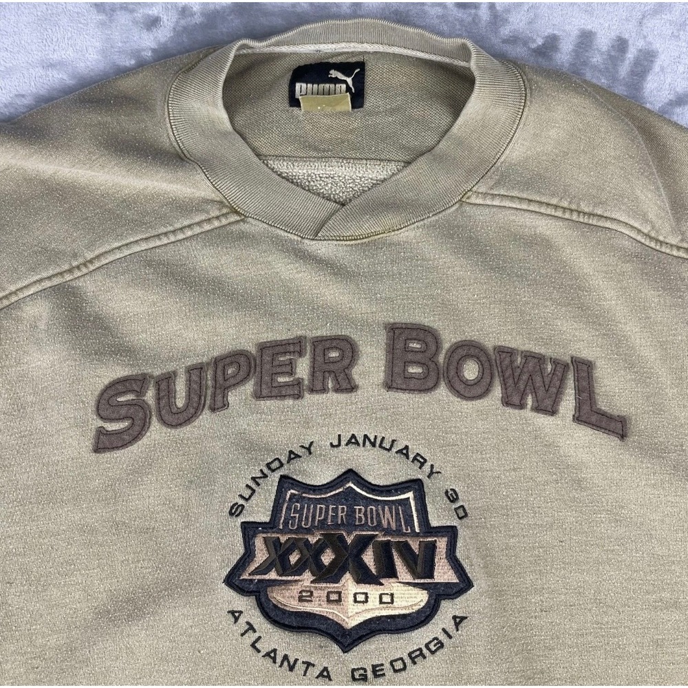 Super Bowl XXXIV 2000 Vintage Puma Sweatshirt Mens XXL Beige Excellent NFL - Picture 2 of 7